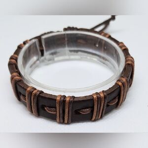 Men's bracelet leather braided brown new e89